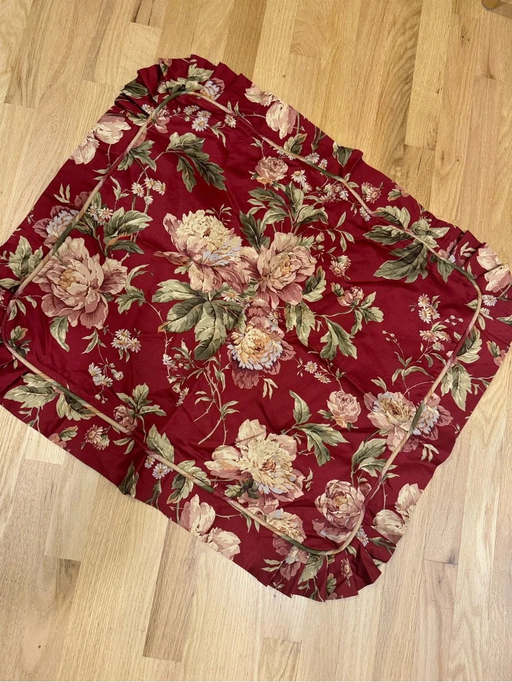 Waverly Forever Yours Burgundy Sham with a ruffled edge